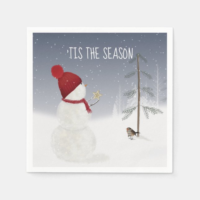 Serviette En Papier Snowman Avec Star De Noël (Devant)