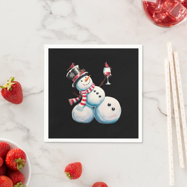 Serviette En Papier Snowman Avec Vin Noël Drôle Noël Cadeau de Noël (En situation)