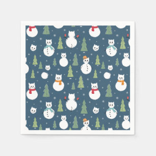 Serviette En Papier Snowman Cats Motif de vacances