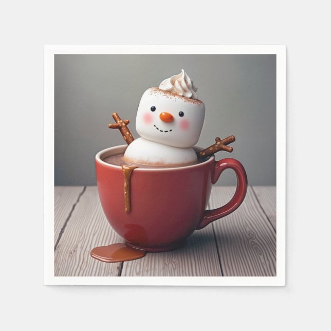 Serviette En Papier Snowman Dans Chocolat Chaud (Devant)