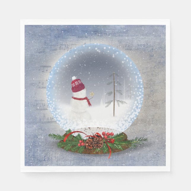 Serviette En Papier Snowman de Noël dans le monde des neiges (Devant)
