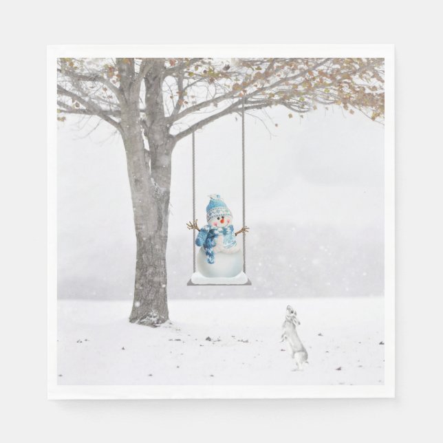 Serviette En Papier Snowman De Vacances À La Neige D'Hiver (Devant)