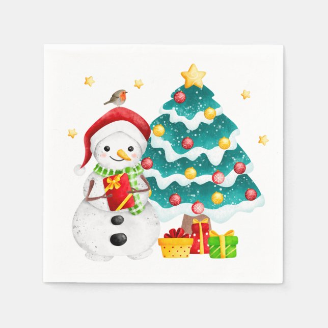 Serviette En Papier Snowman et sapin de Noël (Devant)