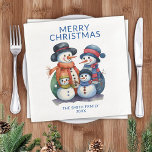 Serviette En Papier Snowman Family Blue Christmas Party<br><div class="desc">Snowman Family Blue serviettes de fête de Noël pour une fête de vacances festive.</div>