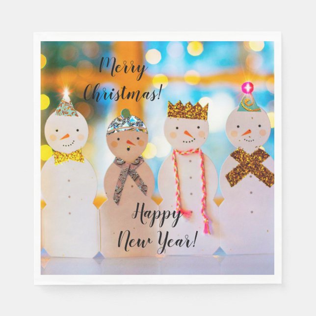 Serviette En Papier Snowman Fun Élégante fête de Noël (Devant)