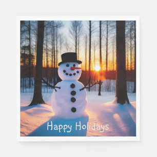 Serviette En Papier Snowman Joyeuses Fêtes