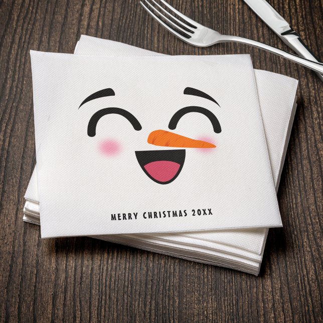 Serviette En Papier Snowman Joyeux Noël mignon visage souriant hiver (Snowman Merry Christmas Cute Smiling Face Winter Napkins
)