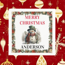 Snowman mignon voeux de Noël Papier Napkin