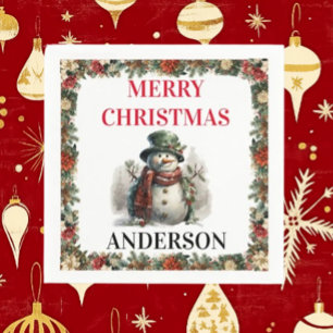 Serviette En Papier Snowman mignon voeux de Noël Papier Napkin