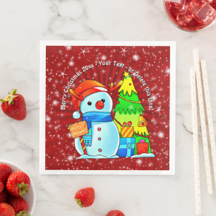 Serviette En Papier Snowman Noël Arbre Présente Année Texte Rouge