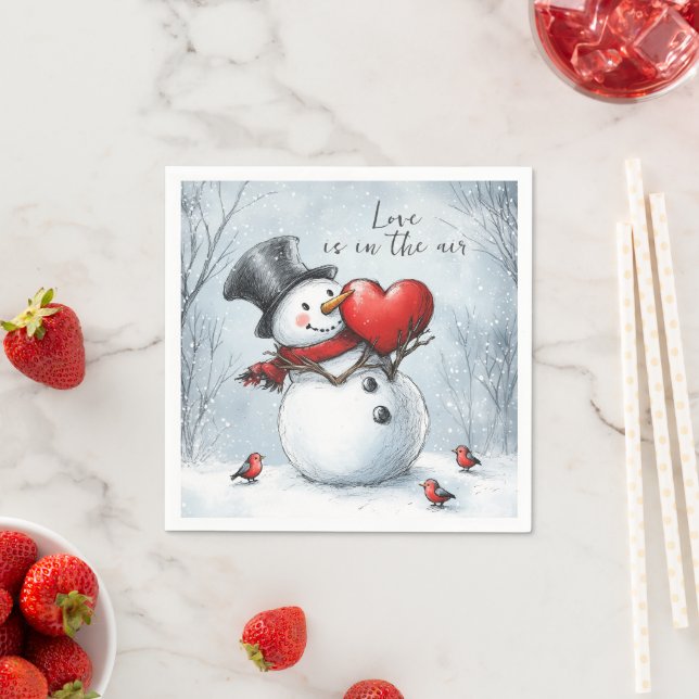Serviette En Papier Snowman offre l'amour avec un grand coeur (En situation)