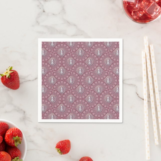 Serviette En Papier Snowman rose Whimsical Mandala Ogee Fans Découpage (En situation)