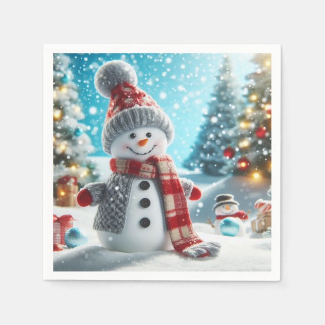 Serviette En Papier Snowman standing in winter landscape (Devant)