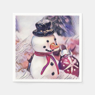 Serviette En Papier Snowman vintage dans le dessin de neige