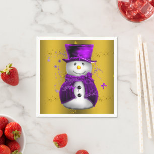 Serviette En Papier Snowman violet à Noël d'or