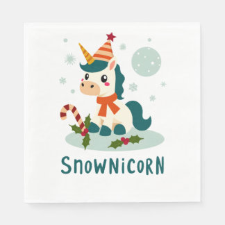 Serviette En Papier Snownicorn Licorne Mignonne Bonhomme de Neige Noël