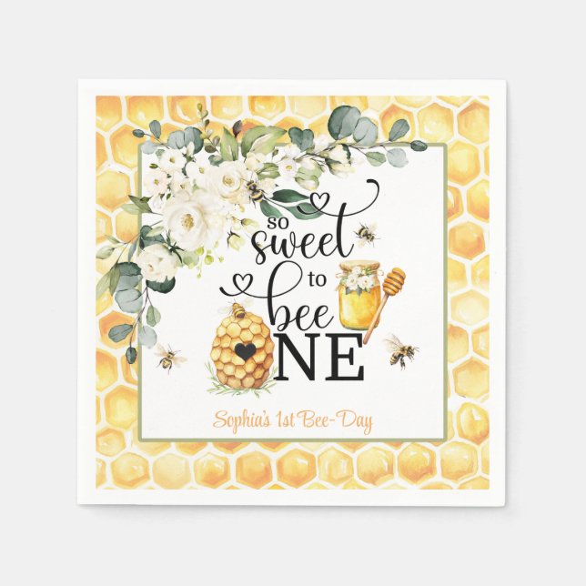Serviette En Papier So Sweet to Bee One 1st Birthday Napkin (Devant)