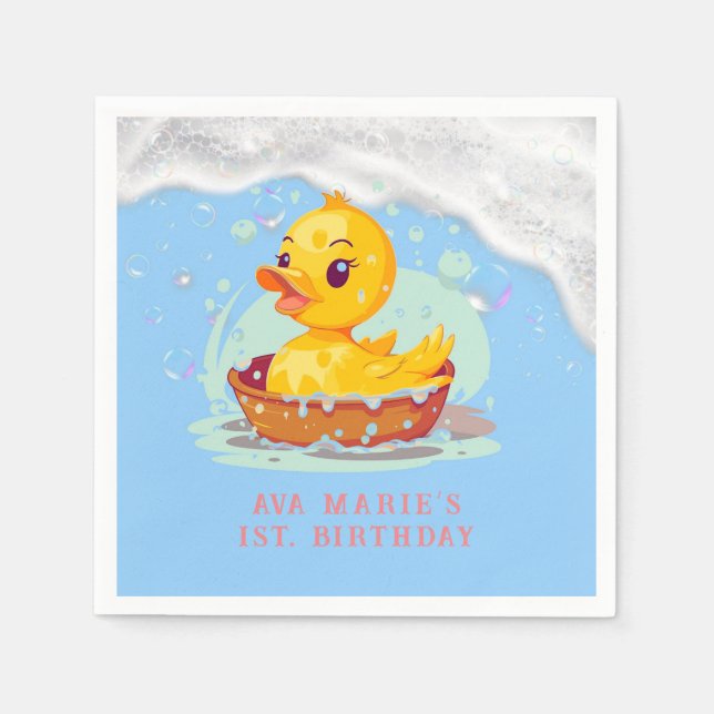 Serviette En Papier Soapy Yellow Rubber Duck Girl 1er anniversaire fêt (Devant)
