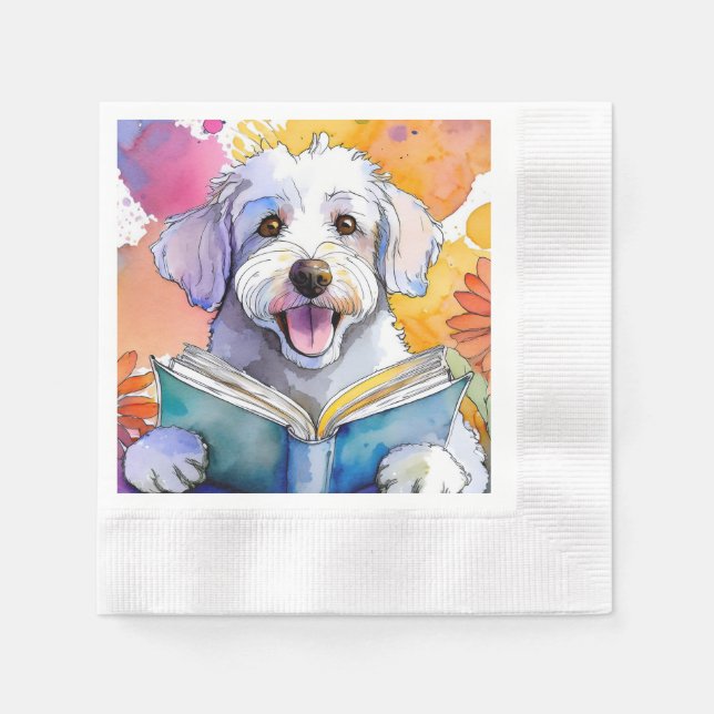 Serviette En Papier Sober Schnoodle Chien Lecture Big Book Recovery (Devant)