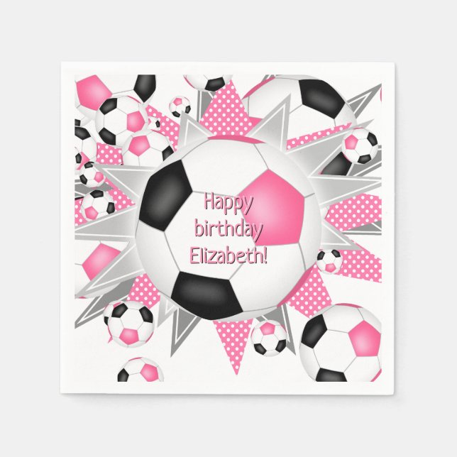 Serviette En Papier soccerball noir rose souffle sport anniversaire (Devant)