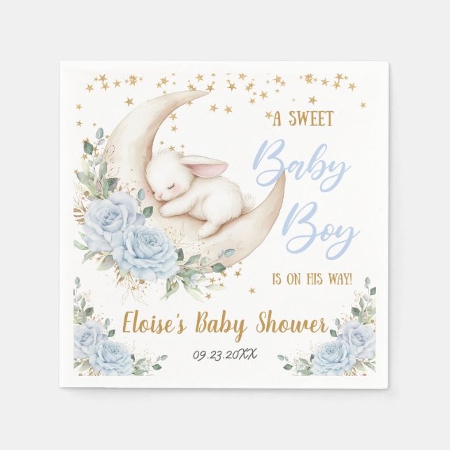 Serviette En Papier Soft Blue Floral Bunny Rabbit Baby Boy Shower (Devant)