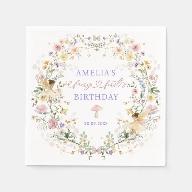 Serviette En Papier Soft Fleur sauvage Fairy Premier Anniversaire Fête (Devant)