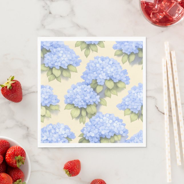 Serviette En Papier Soft Lemo Blue Hydrangea Standard Luncheon Napkins (En situation)
