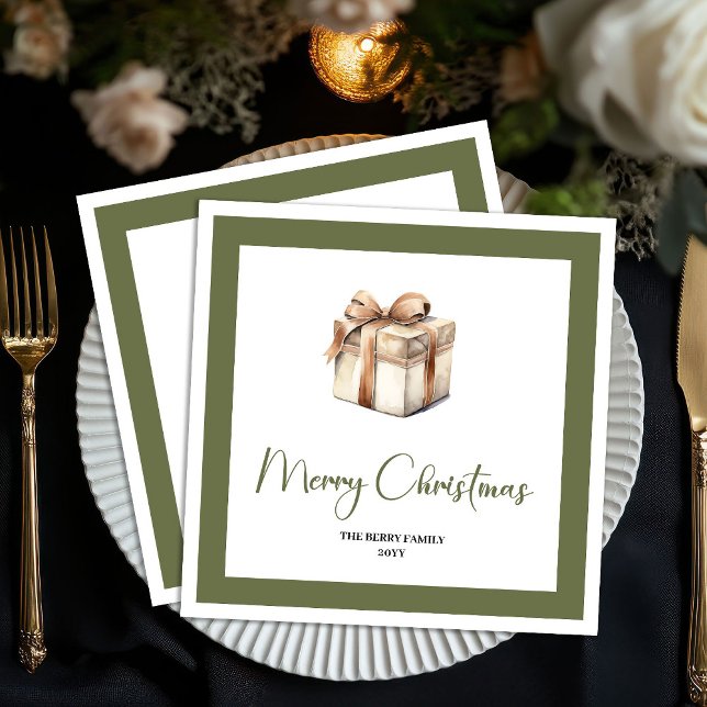 Serviette En Papier Soft Neutral Christmas Gift Personalized Napkins (Soft Neutral Christmas Tree Personalized Napkins)