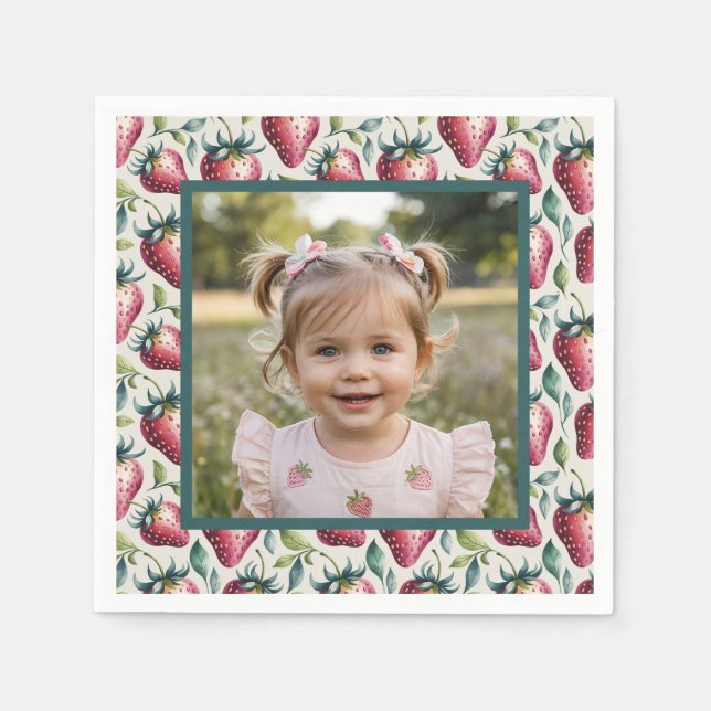 Serviette En Papier Soft Pastel Berry Sweet Strawberry Birthday Photo (Devant)