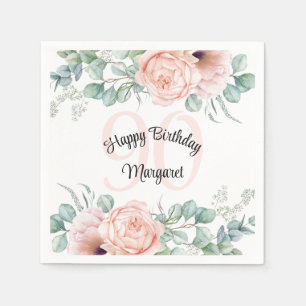 Serviette En Papier Soft Pastel Floral 90e anniversaire