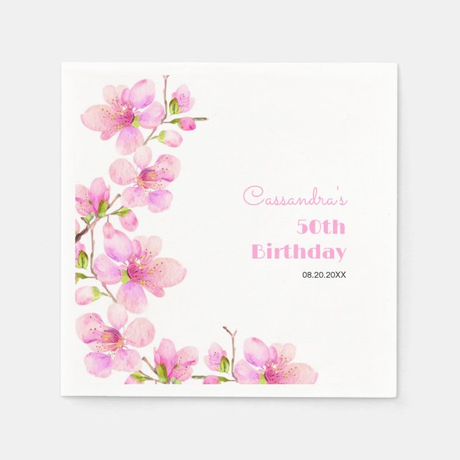 Serviette En Papier Soft Pastel Rose Cerise Fleur Sakura Anniversaire (Devant)