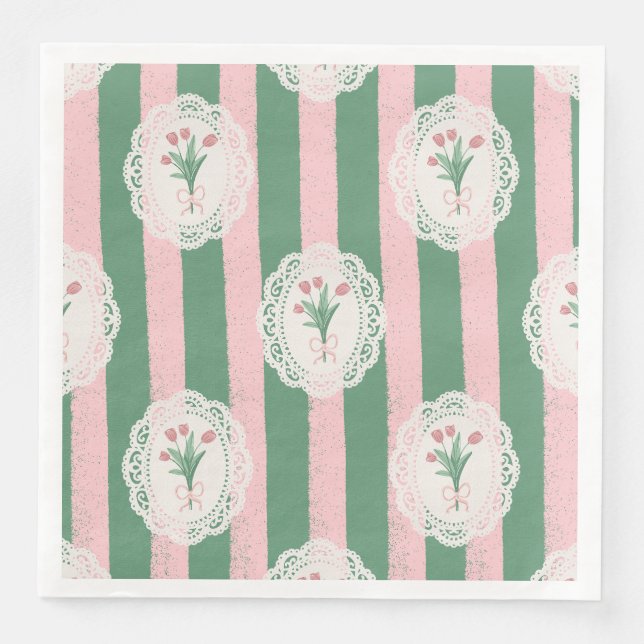 Serviette En Papier Soft Pink Bow & Tulip Floral (Devant)