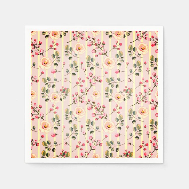 Serviette En Papier Soft Pink Floral Stripe Pattern (Devant)