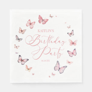 Serviette En Papier Soft rose papillon fête d'anniversaire