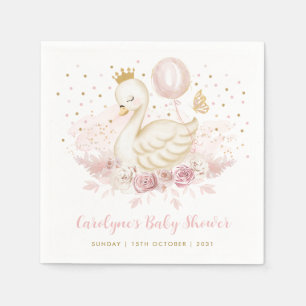Serviette En Papier Soft Rose Swan Princess Balloon Baby Girl