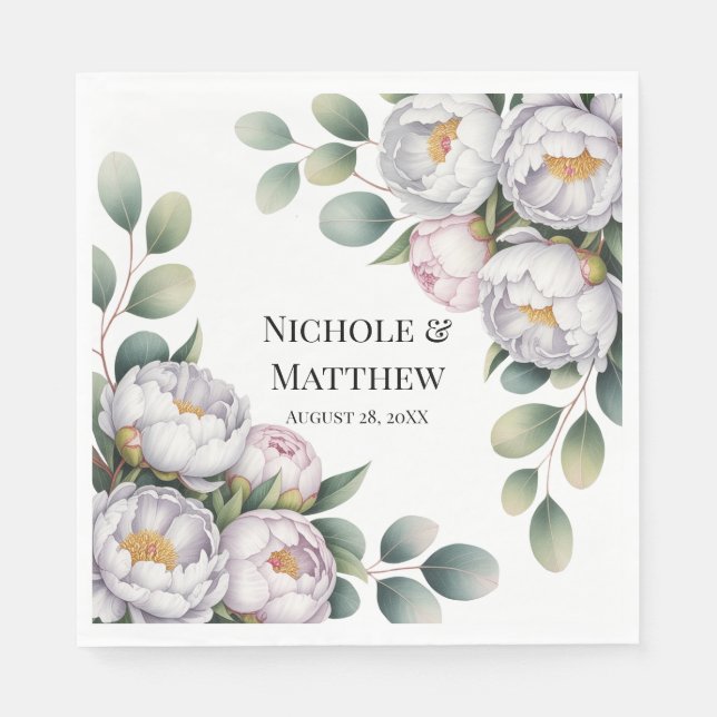 Serviette En Papier Soft White Peony with Eucalyptus Leaves Wedding (Devant)