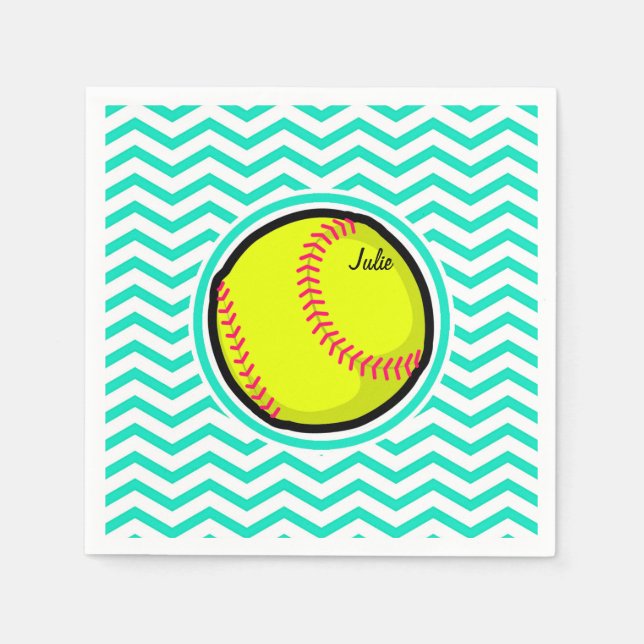 Serviette En Papier Softball ; Aqua Green Chevron (Devant)