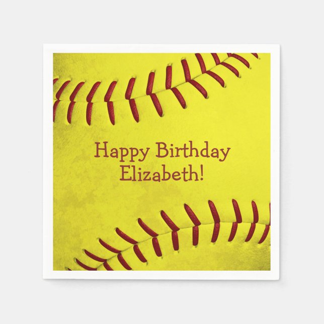Serviette En Papier softball jaune vif thème filles sport fête (Devant)