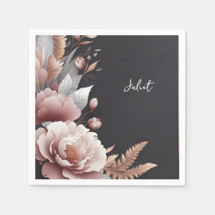 Serviette En Papier Soie Rose Pâle Bohème Pivoine Rose Poussiéreuse Fê