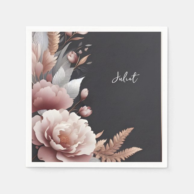 Serviette En Papier Soie Rose Poudré Bohème Pivoine Fête de Mariage (Devant)