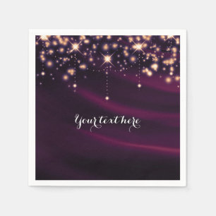 Serviette En Papier Soie violette et paillettes dorées Fête élégante e