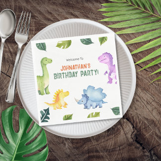 Serviette En Papier Soirée Anniversaire de enfant Dinosaure aux couleu