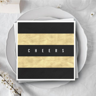 Serviette En Papier Soirée Chic Gold Foil Black Stripes Fête