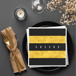 Serviette En Papier Soirée Chic Gold Foil Black Stripes Fête