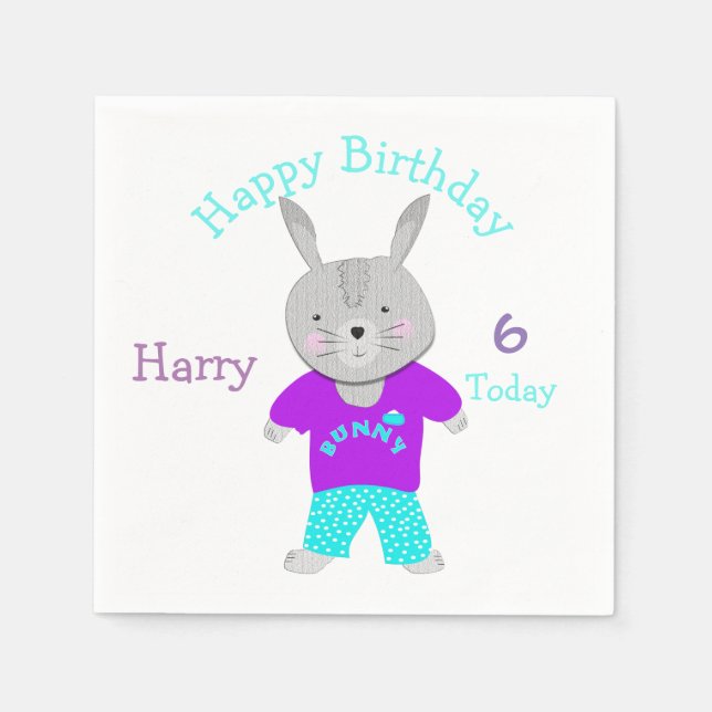 Serviette En Papier Soirée d'anniversaire à thème lapin mignonne (Devant)