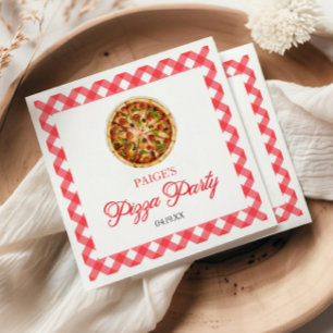 Serviette En Papier Soirée d'Anniversaire de la Pizza Rouge moderne et