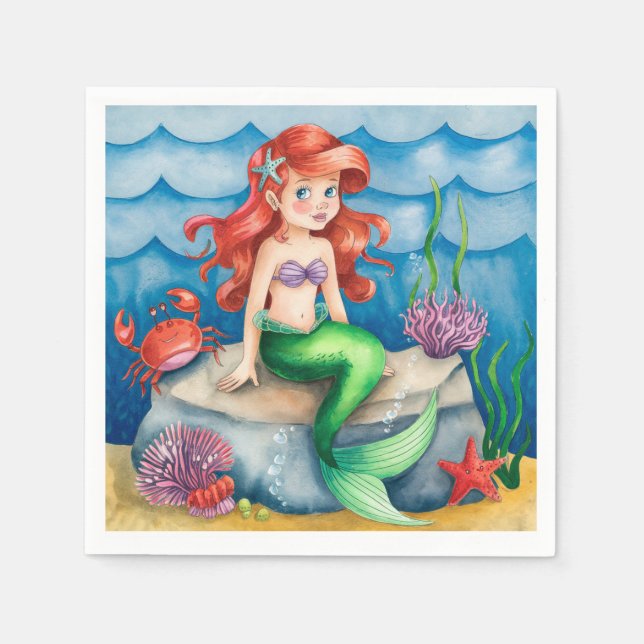 Serviette En Papier Soirée d'anniversaire de la sirène de mer (Devant)