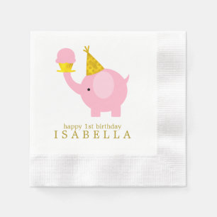 Serviette En Papier Soirée d'anniversaire d'éléphant rose doux