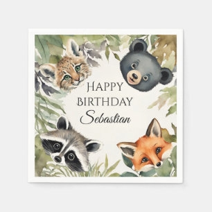 Serviette En Papier Soirée d'anniversaire des animaux du bois
