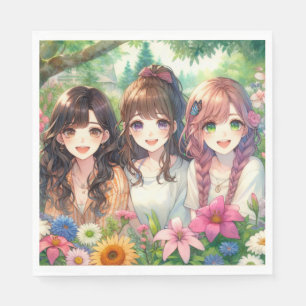 Serviette En Papier Soirée d'Anniversaire des filles d'Anime mignonne
